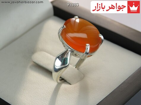 انگشتر نقره عقیق یمنی نارنجی چهار چنگ زنانه [شرف الشمس] - 91883